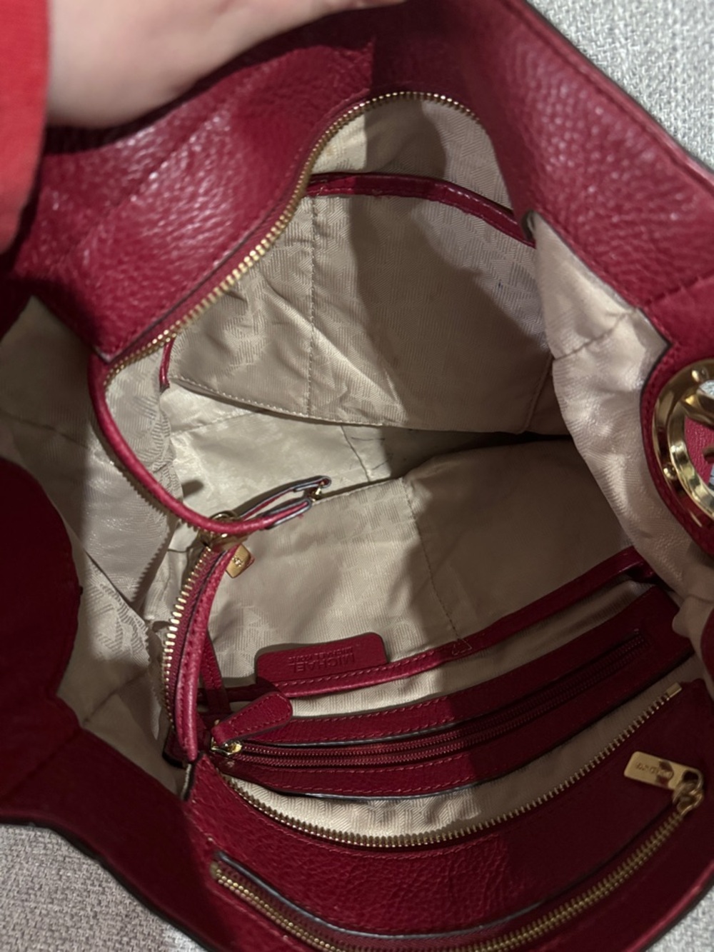 Michael Kors Pebbled Leather Shoulder Tote in Deep Red - Picture 3 of 6